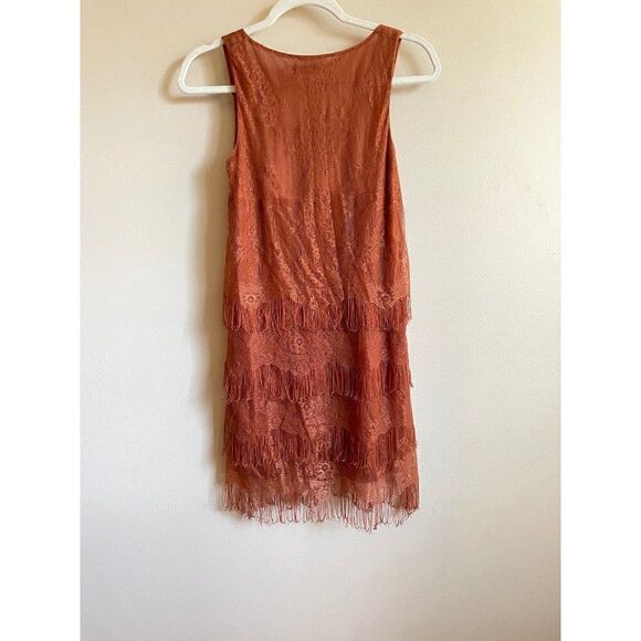 Lush womens rust layered fringe dress XS - Picture 2 of 16